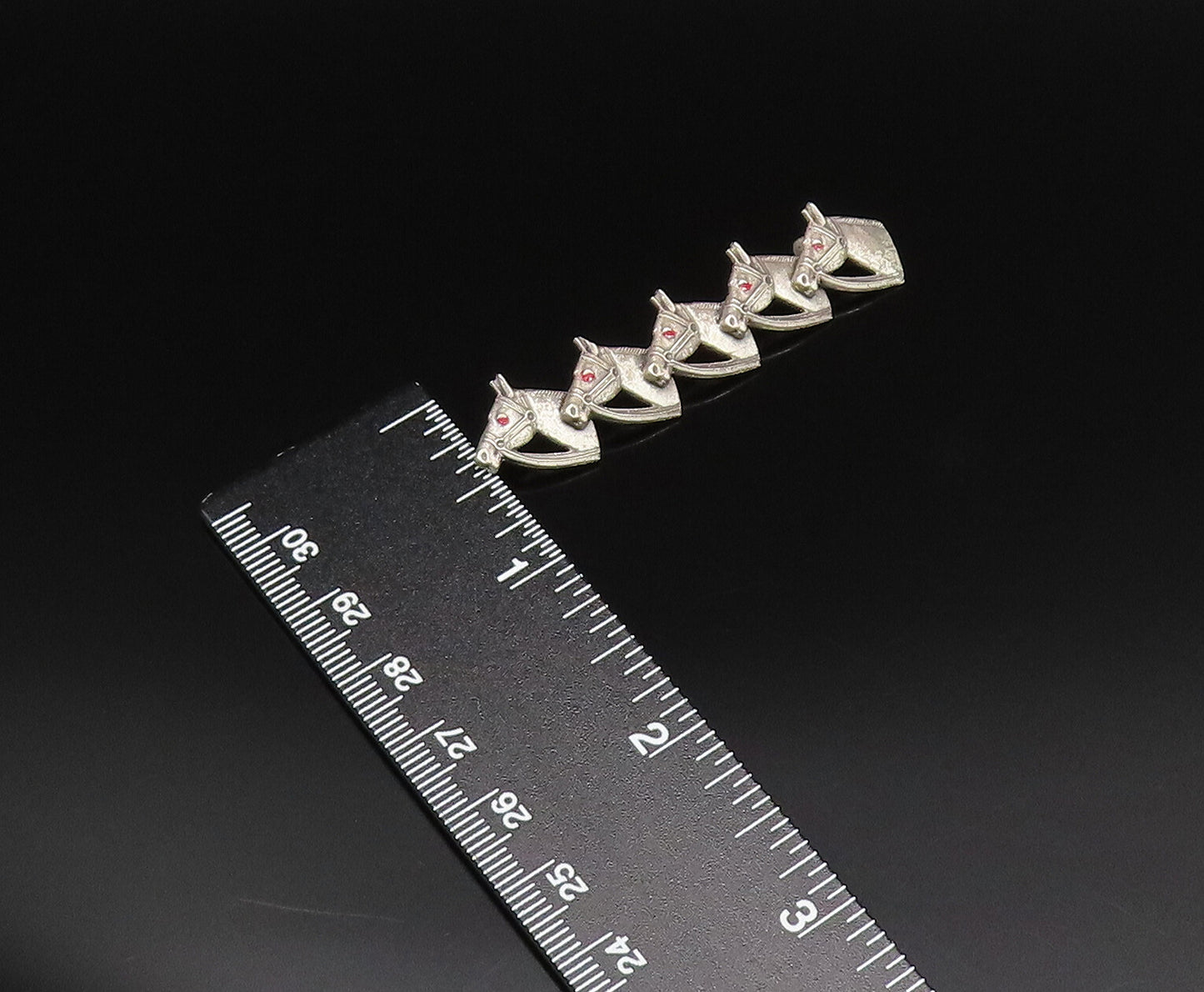 925 Silver  Vintage Antique Five Horse Heads & Enamel Eyes Brooch Pin  BP9702