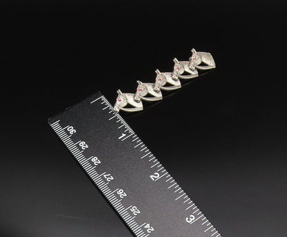 925 Silver  Vintage Antique Five Horse Heads & Enamel Eyes Brooch Pin  BP9702