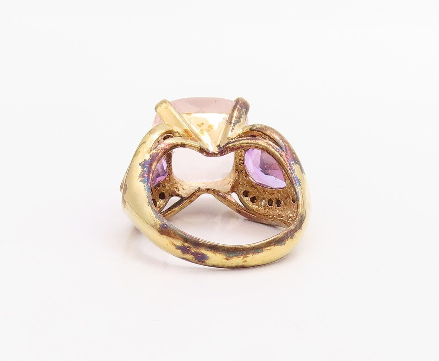 925 Sterling Silver Vintage Ring Gold Plated Diamonds Gemstones  Sz 7  RG30958
