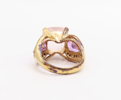 925 Sterling Silver Vintage Ring Gold Plated Diamonds Gemstones  Sz 7  RG30958