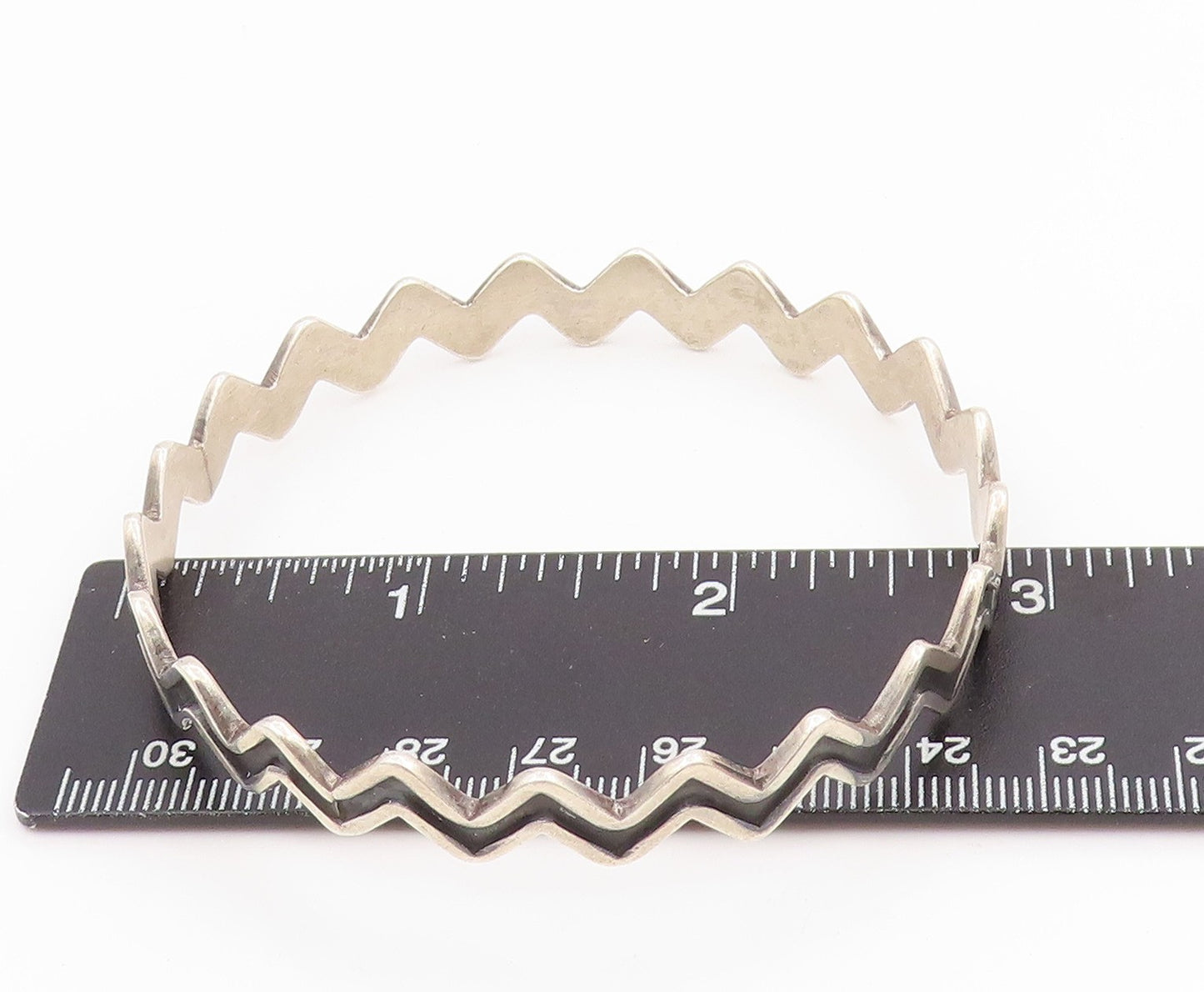 925 Sterling Silver Vintage Bracelet MEXICO Modernist Zig Zag Bangle  BT11616