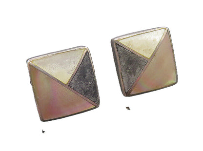ACLEONI 925 Silver  Vintage Mother Of Pearl Onyx & Abalone Earrings  EG6130