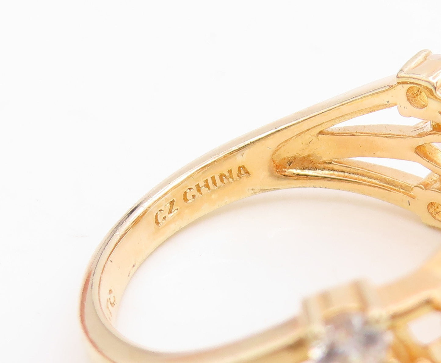 925 Sterling Silver Vintage Ring Gold Plated Multi Shape CZ  Band  Sz 8  RG34976
