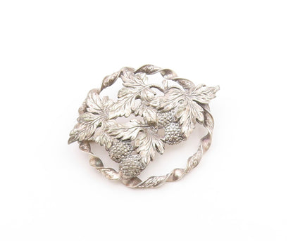 925 Sterling Silver  Vintage Antique Grape Vine Floral Twist Brooch Pin BP8290