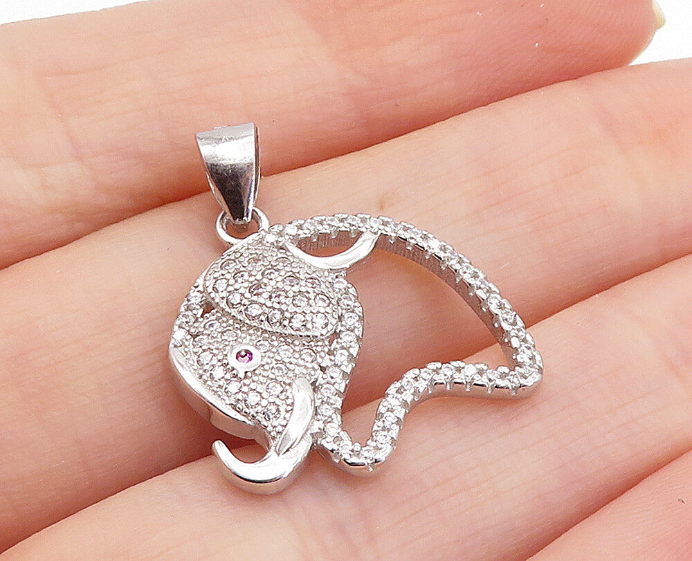 925 Sterling Silver  Petite Shiny Topaz Open Elephant Motif Pendant  PT5675