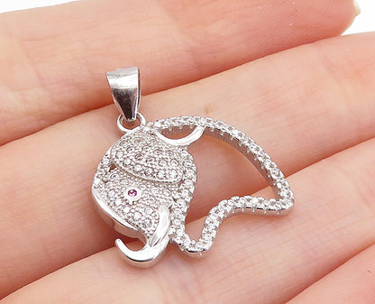 925 Sterling Silver  Petite Shiny Topaz Open Elephant Motif Pendant  PT5675