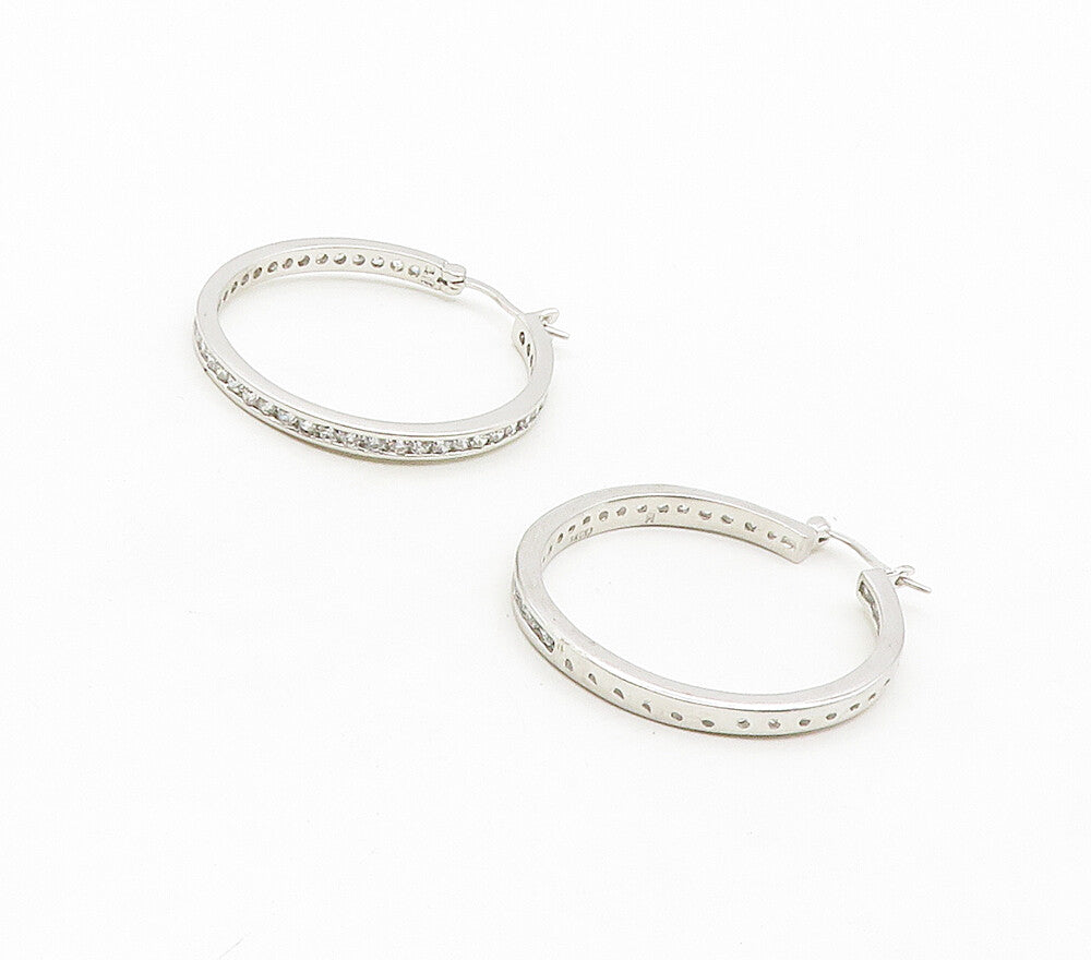 925 Sterling Silver  Cubic Zirconia Shiny Round Hoop Earrings  EG7958