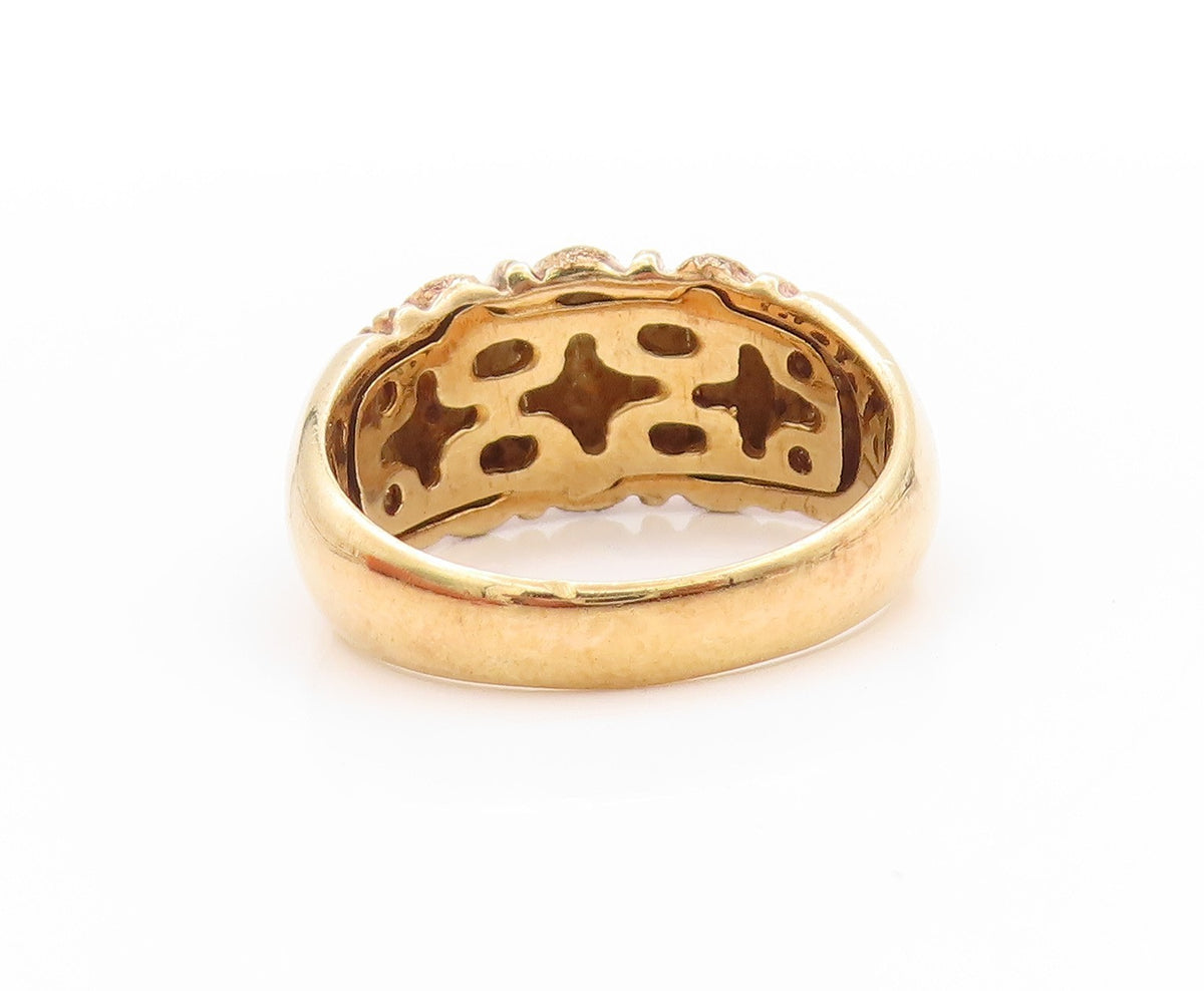 925 Sterling Silver Vintage Ring Gold Plated Domed Grooved Design  Sz 9  RG32817