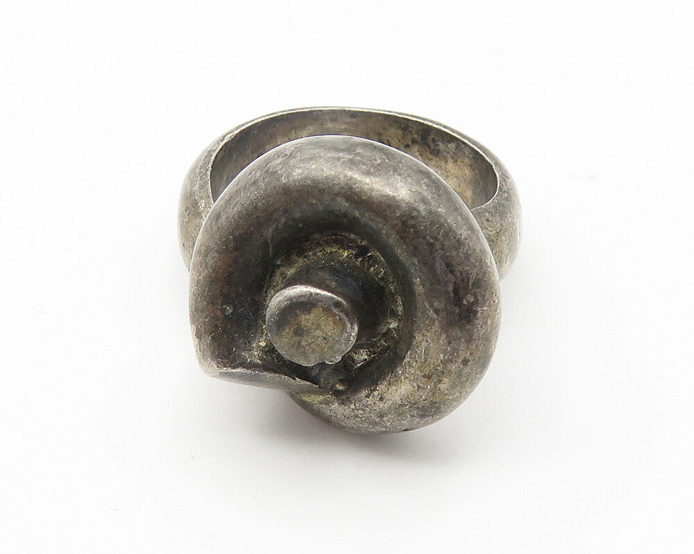 SPAIN 925 Sterling Silver  Vintage Dark Tone Sculpted Band Ring Sz 6  RG10693