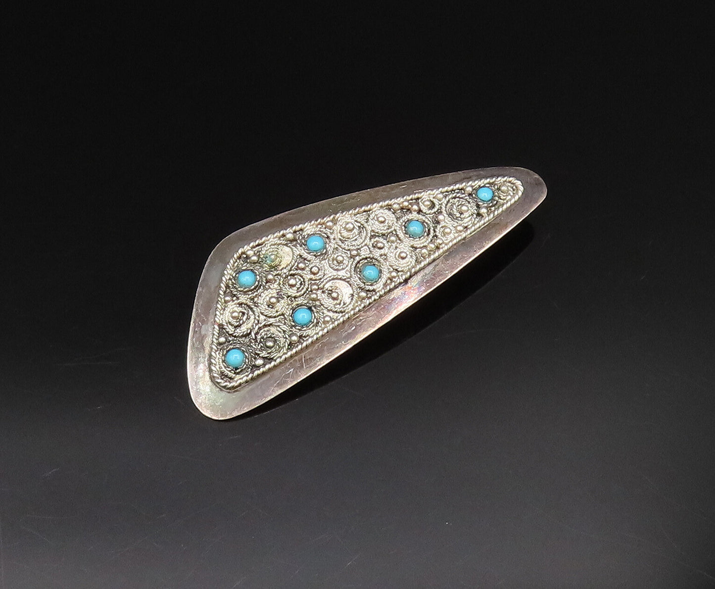 ISRAEL 925 Silver  Vintage Twisted Rope Spirals Turquoise Brooch Pin  BP9810