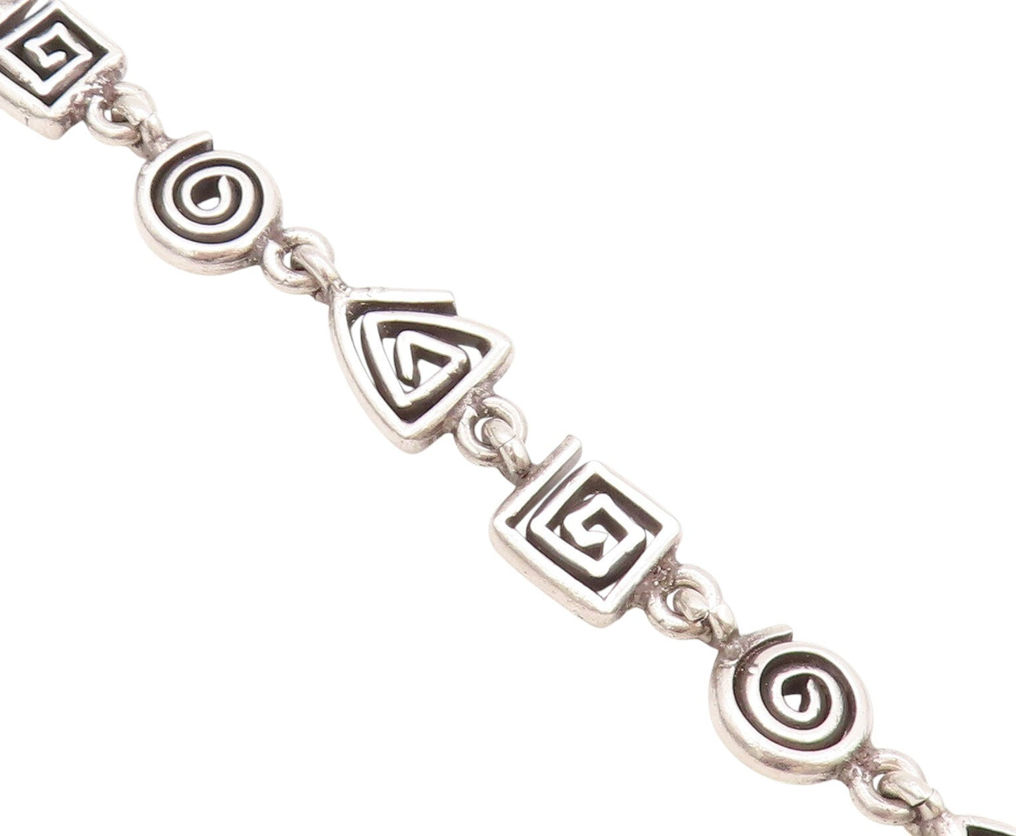 925 Sterling Silver Vintage Bracelet Spiral Square & Triangle Maze Cut  BT11119