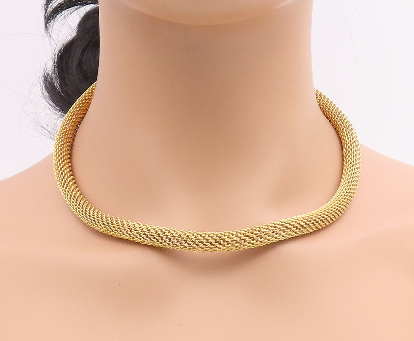 925 Sterling Silver Vintage Necklace Gold Plated Intricate Woven Mesh  NE4817