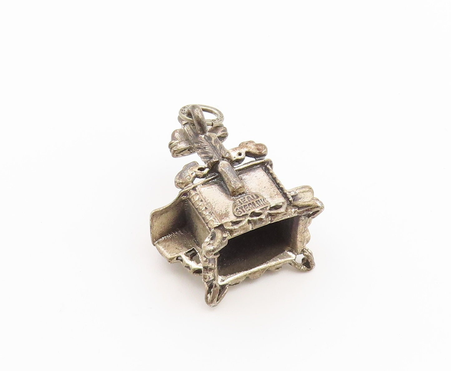 925 Sterling Silver Vintage Pendant BEAU Miniature Wood Burning Stove  PT26638