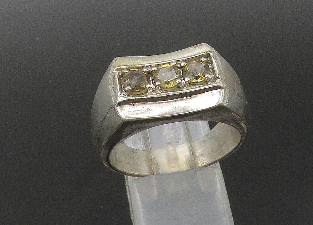 KARIS 925 Silver  Vintage Topaz 3 Stone Square Dome Band Ring Sz 10  RG22022