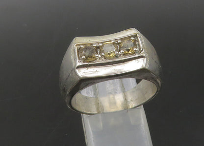 KARIS 925 Silver  Vintage Topaz 3 Stone Square Dome Band Ring Sz 10  RG22022
