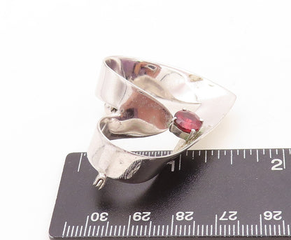925 Sterling Silver Vintage Brooch Pin Designer Cutout Garnet Heart  BP11425