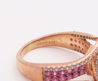 925 Sterling Silver Vintage Ring Rose Gold Plated Pink White Topaz Sz 7 RG29929