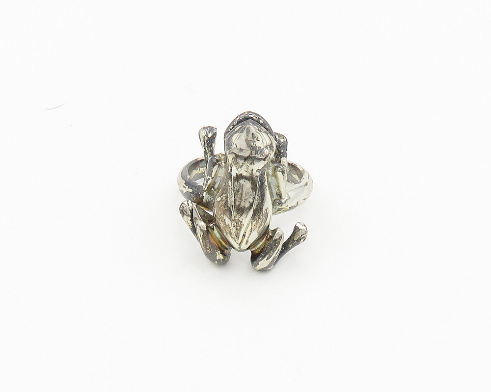 925 Sterling Silver  Vintage Shiny Frog Motif Band Ring Sz 10  RG18471