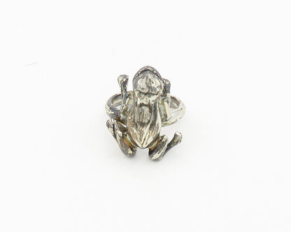 925 Sterling Silver  Vintage Shiny Frog Motif Band Ring Sz 10  RG18471