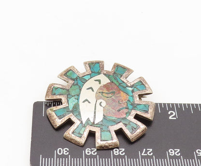 METALES MEXICO 925 Silver  Vintage Crushed Turquoise Carved Brooch Pin BP10483