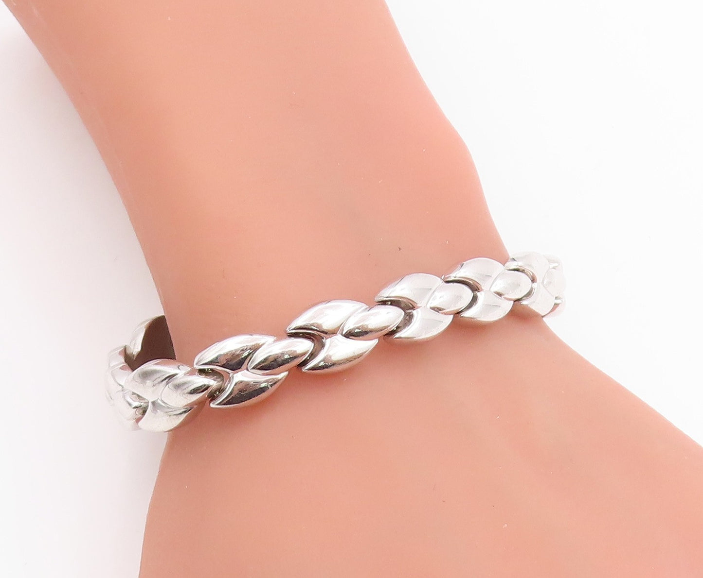 925 Sterling Silver Vintage Bracelet Intertwined Polished Link Chain   BT11476