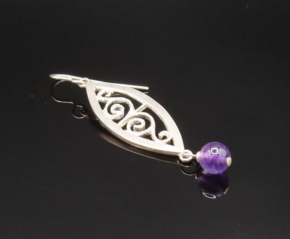 MULTILANA 925 Silver  Vintage Amethyst Bead Spiral Cutout Earrings  EG11824