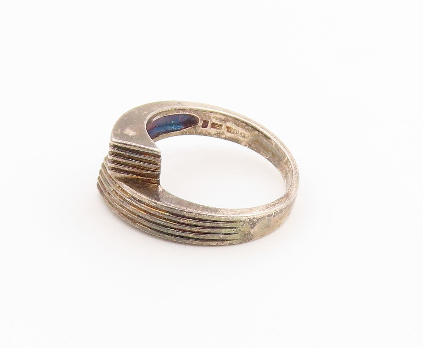 925 Sterling Silver Vintage Ring Classic Grooved Bypass Band  Sz 8.5  RG36770