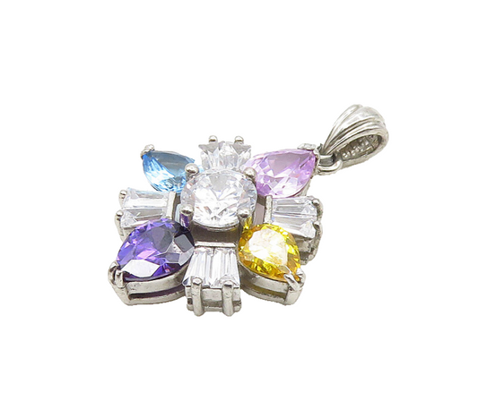925 Sterling Silver  Sparkling Cubic Zirconia & Topaz Floral Pendant  PT13885