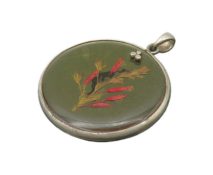 925 Sterling Silver Vintage Abalone Shell Double Sided Floral Pendant PT18133