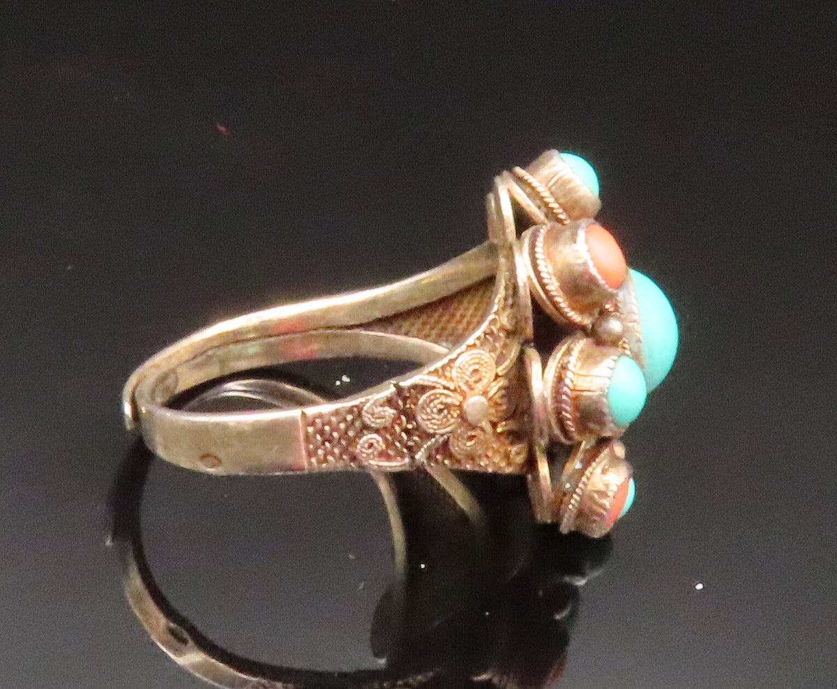 925 Sterling Silver Vintage Antique Chinese Export Gemstone Ring Sz 8 RG25254