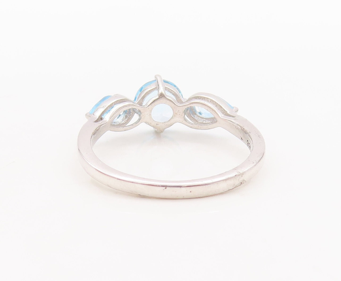925 Sterling Silver Vintage Ring Round & Drop Cut Blue Topaz  Sz 7  RG29459