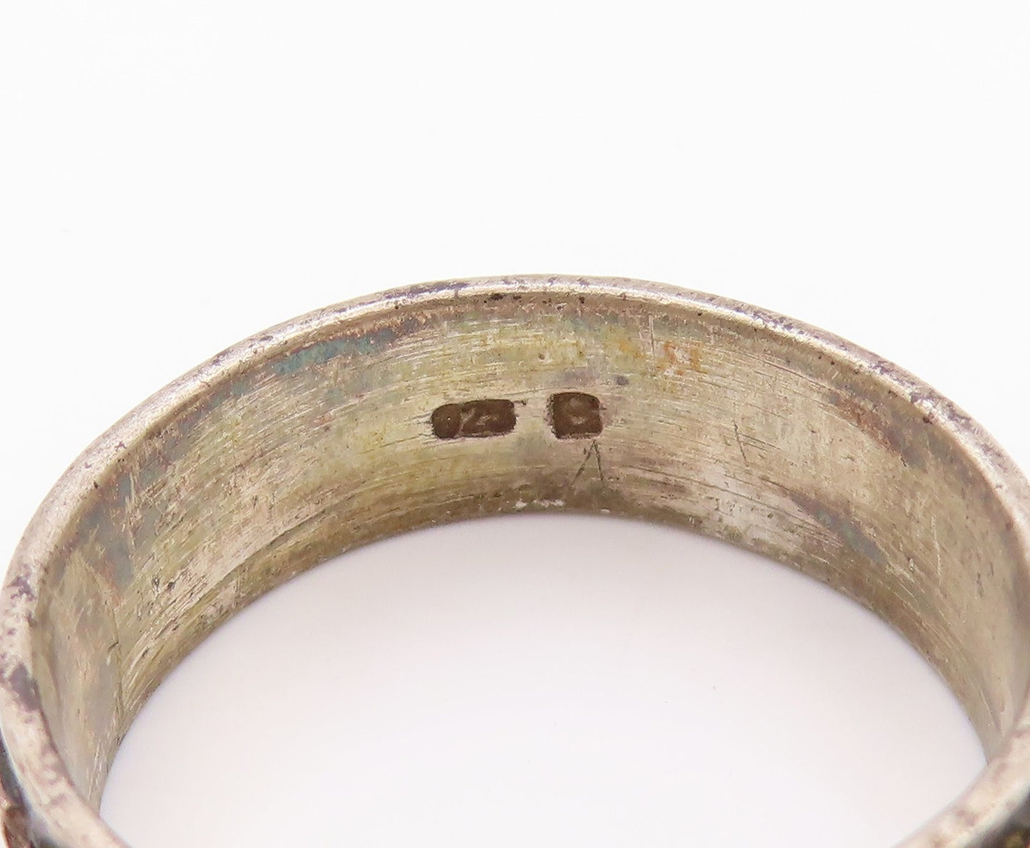925 Sterling Silver Vintage Ring Dark Tone Antique Tibetan Sz 10.5 RG32404
