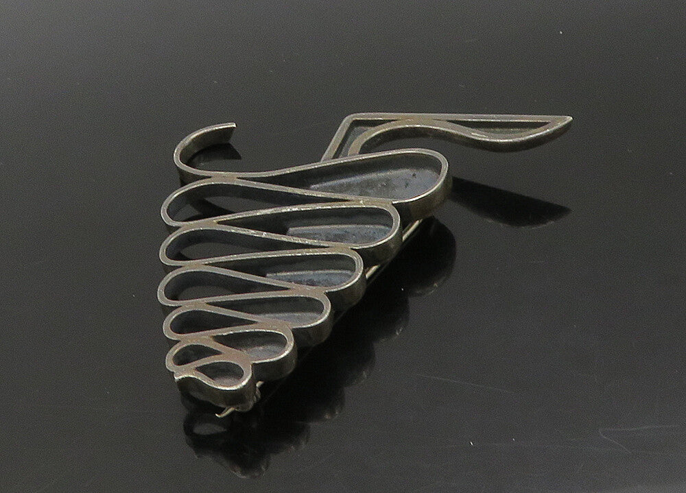 925 Sterling Silver  Vintage Modernist Swirl Dark Tone Brooch Pin  BP8954