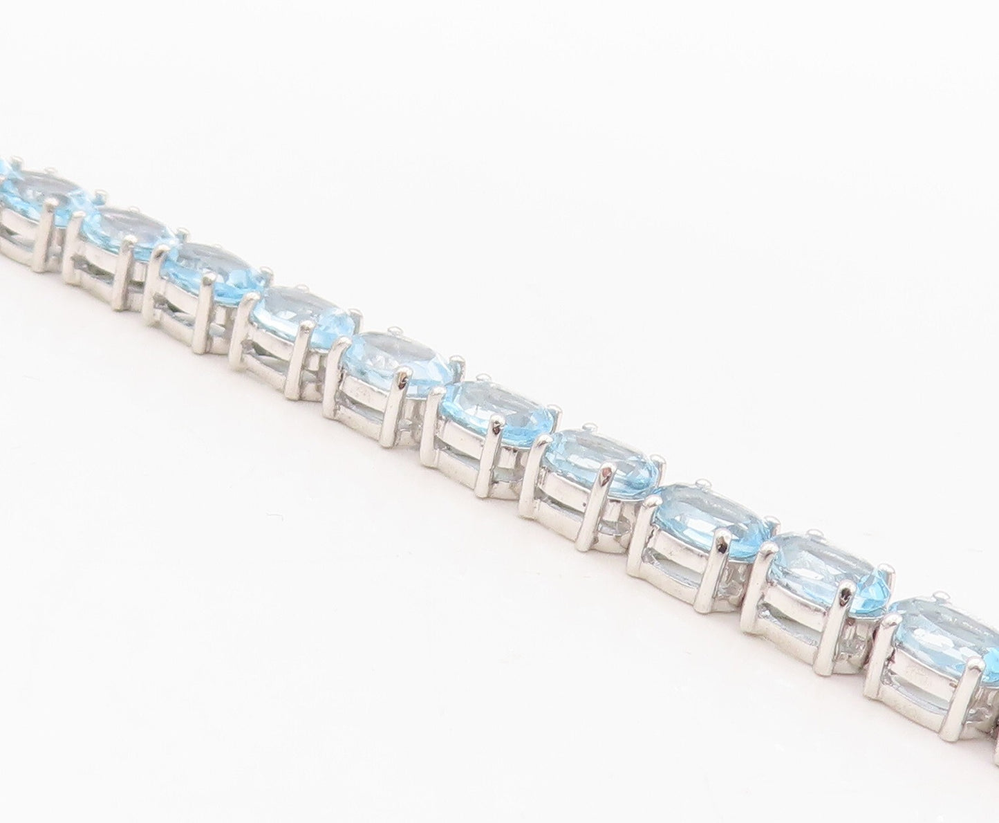 925 Sterling Silver Vintage Bracelet Minimalist Oval Cut Blue Topaz Band BT10876