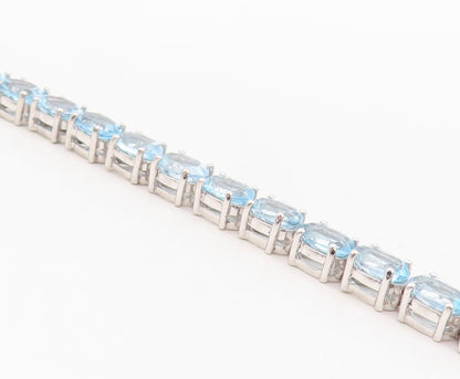 925 Sterling Silver Vintage Bracelet Minimalist Oval Cut Blue Topaz Band BT10876