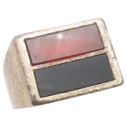 925 Sterling Silver Vintage Ring Carnelian & Onyx Inlay Band  Sz 11.5  RG36680