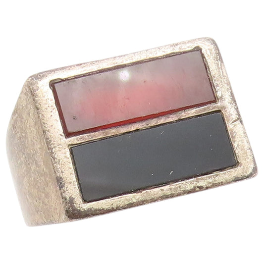925 Sterling Silver Vintage Ring Carnelian & Onyx Inlay Band  Sz 11.5  RG36680
