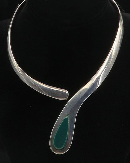 JQM MEXICO 925 Sterling Silver Vintage Gemstone Solid Collar Necklace NE1620
