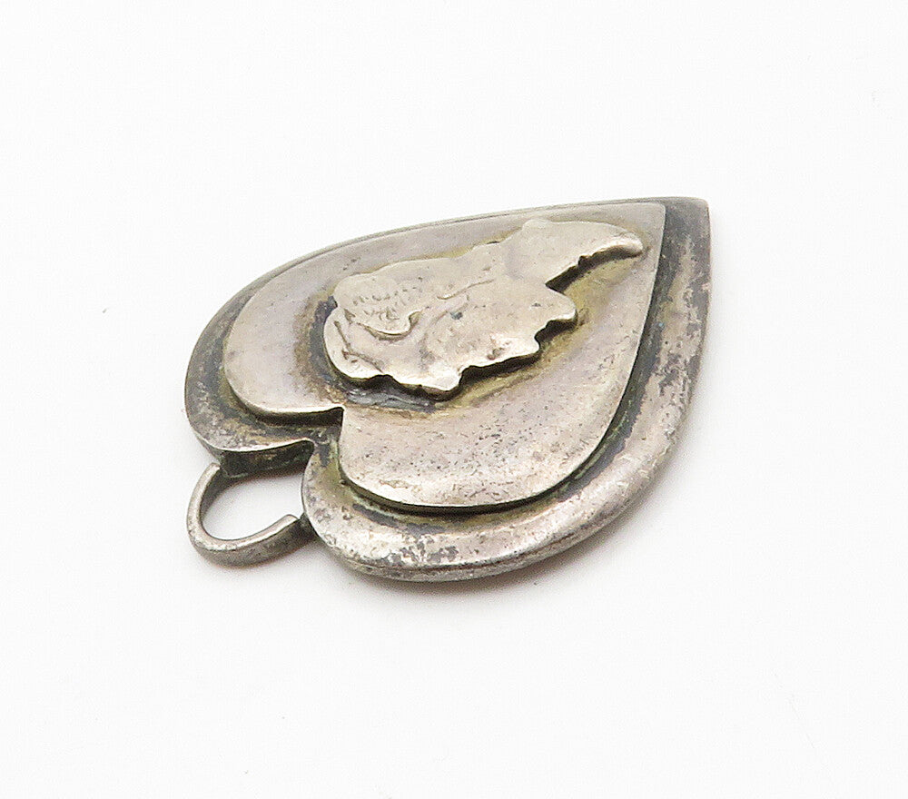 925 Sterling Silver  Vintage Face Profile Love Heart Dark Tone Pendant PT11916
