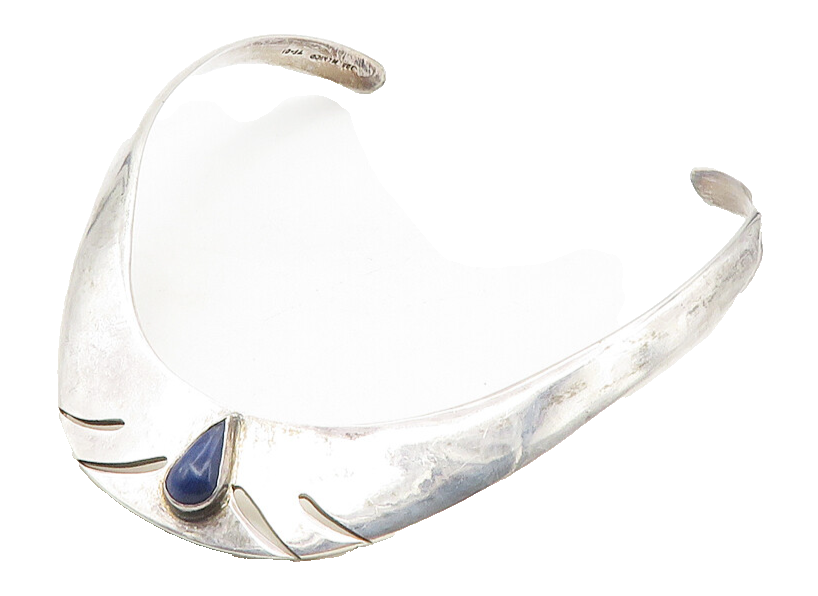MEXICO 925 Sterling Silver  Vintage Lapis Lazuli Cutout Collar Necklace NE1897