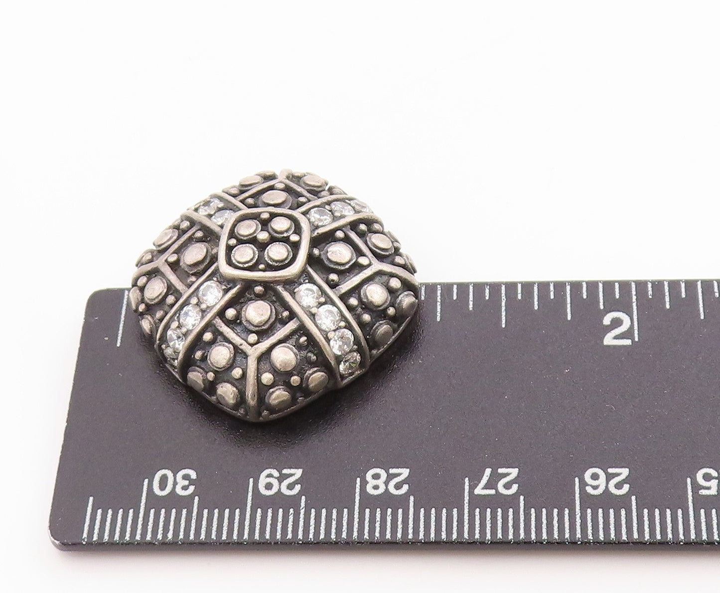 925 Sterling Silver Vintage Pendant Dark Toned CZ Dotted Square Design  PT24656