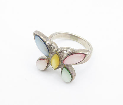 925 Silver  Vintage Mother Of Pearl Butterfly Cocktail Ring Sz 5.5  RG8419
