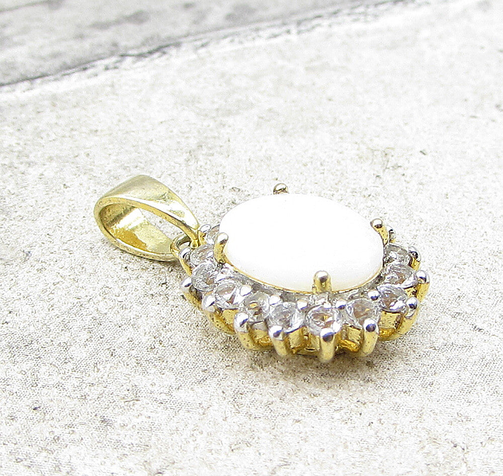 Gold Over 925 Sterling Silver Fire Opal & White Topaz Drop Pendant PT1133
