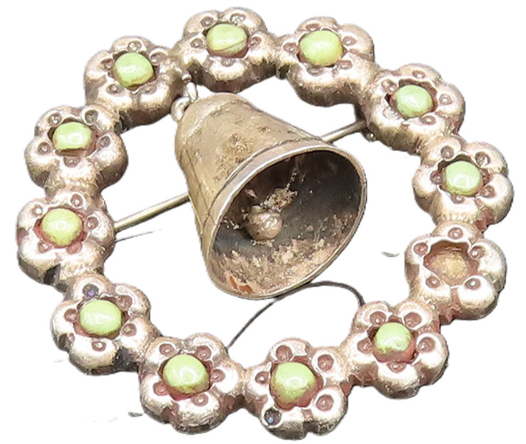 925 Silver  Vintage Antique Jingle Bell Serpentine Wreath Brooch Pin  BP9580