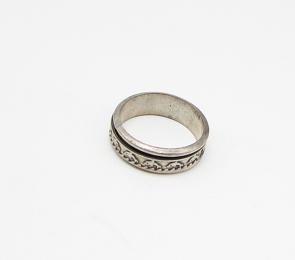 925 Sterling Silver  Vintage Jumping Dolphins Pattern Band Ring Sz 11.5  RG3083