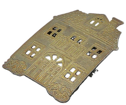 925 Sterling Silver  Vintage Dark Tone House Etched Detail Brooch Pin  BP7781