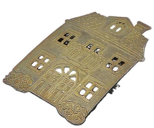 925 Sterling Silver  Vintage Dark Tone House Etched Detail Brooch Pin  BP7781