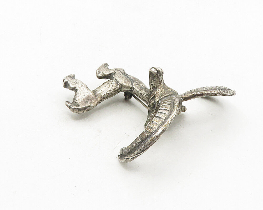 MMA 925 Sterling Silver  Vintage Antique Oxidized Ram Animal Brooch Pin BP4042