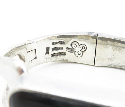 RCN MEXICO 925 Sterling Silver  Vintage Black Onyx Bangle Bracelet  BT3189