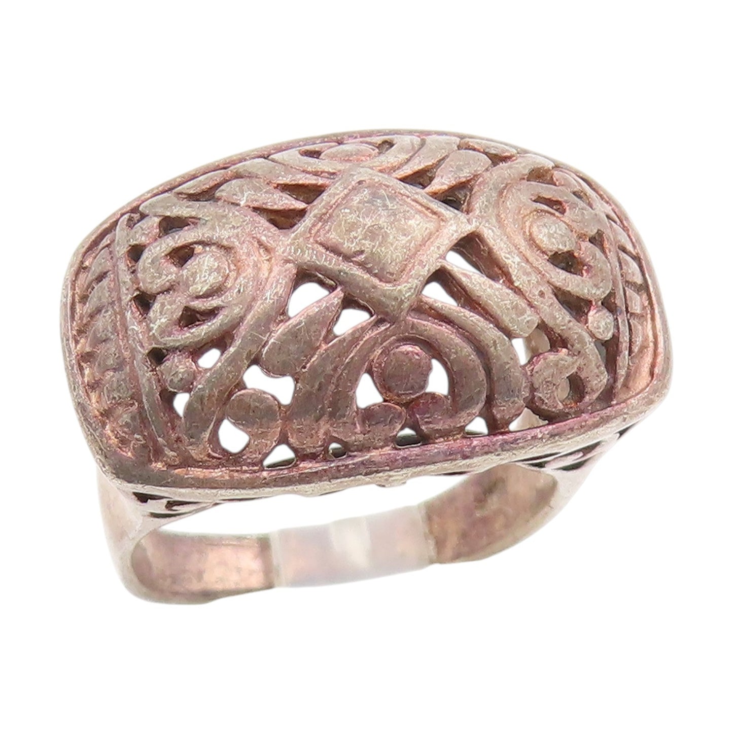 925 Sterling Silver Vintage Ring Intricate Open Scrollwork Signet  Sz 8  RG34253